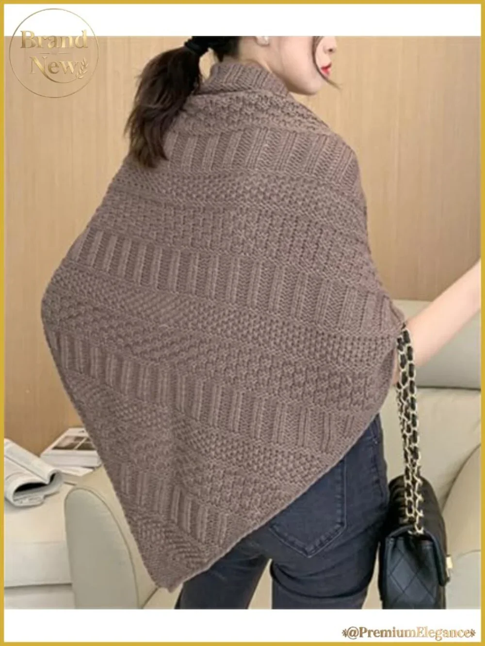 Women's Triangle Knotted Shawl Wrap Acrylic Knitted Sweater Scarf Cardigan Cape